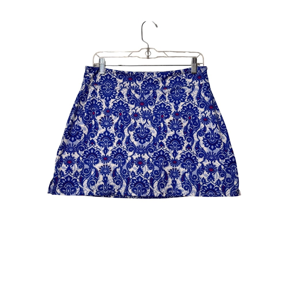 Tranquility by Curation+Clothing Blue White Damask Print A Line Skirt Medium - Picture 1 of 8